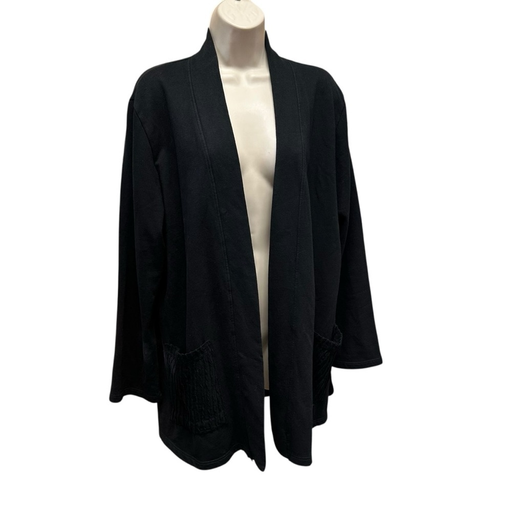 Carolyn Taylor sweater cardigan black womens large casual ribbed knit metallic